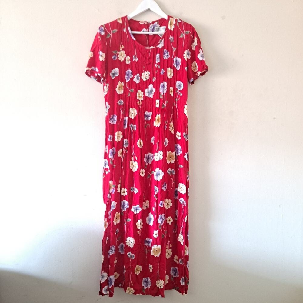 Jessica Howard Vintage Red Floral Short Sleeve Dress - Size 12